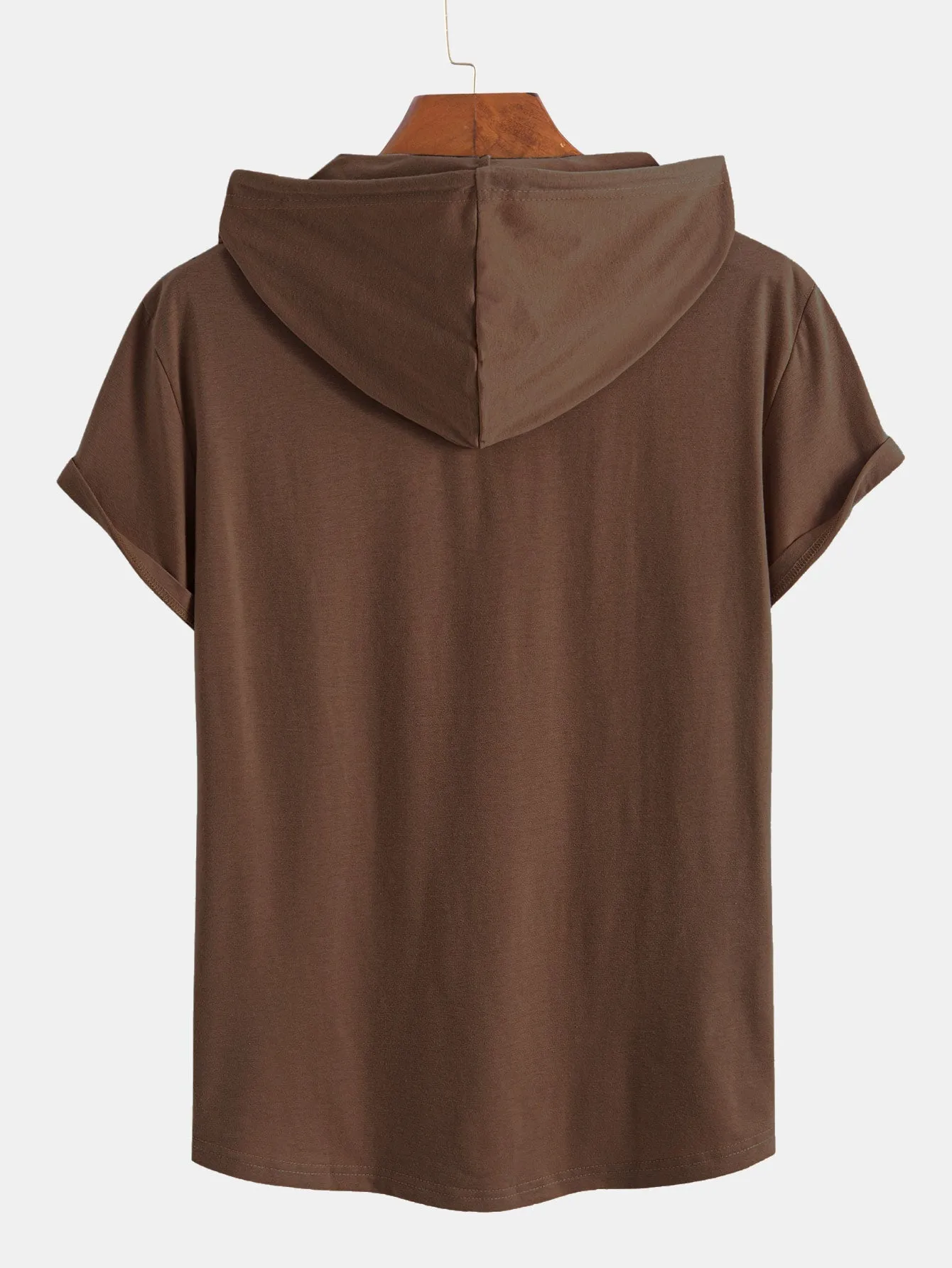 Short Sleeve Henley Hooded T-Shirt