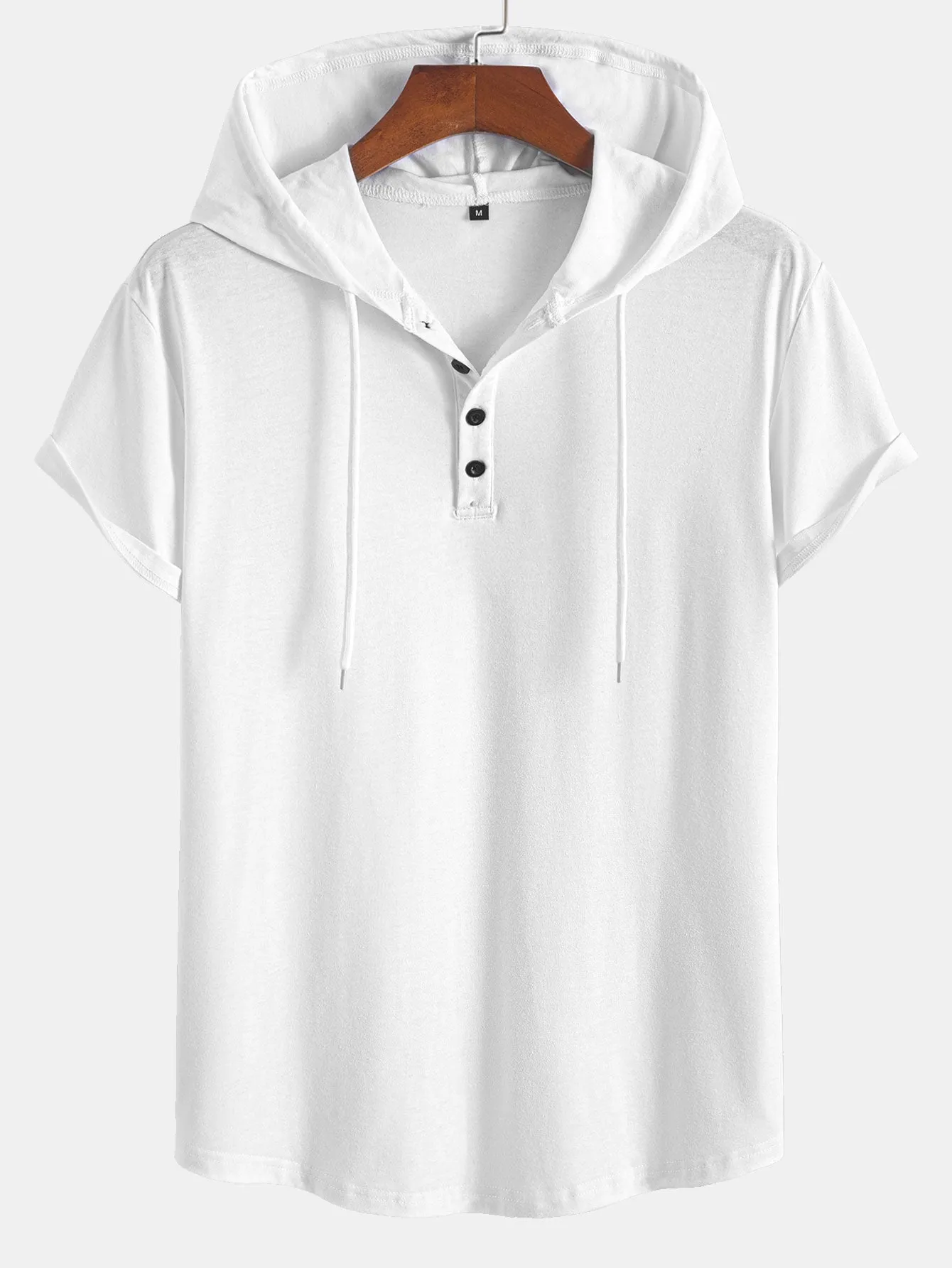 Short Sleeve Henley Hooded T-Shirt
