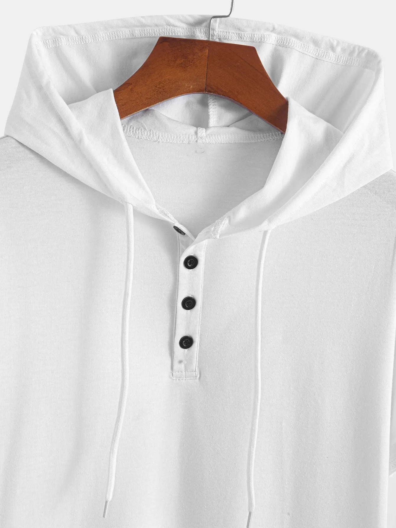 Short Sleeve Henley Hooded T-Shirt