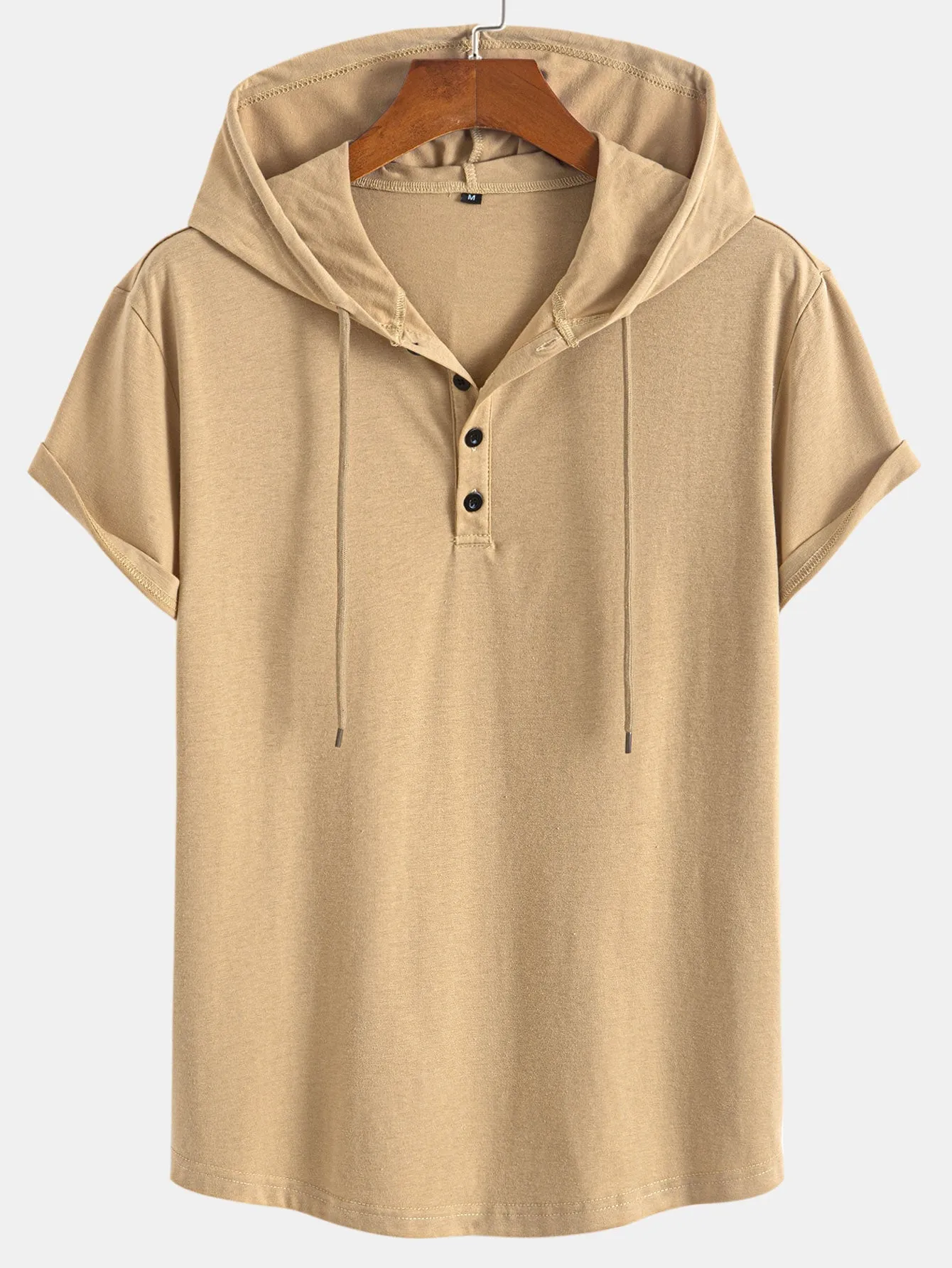 Short Sleeve Henley Hooded T-Shirt