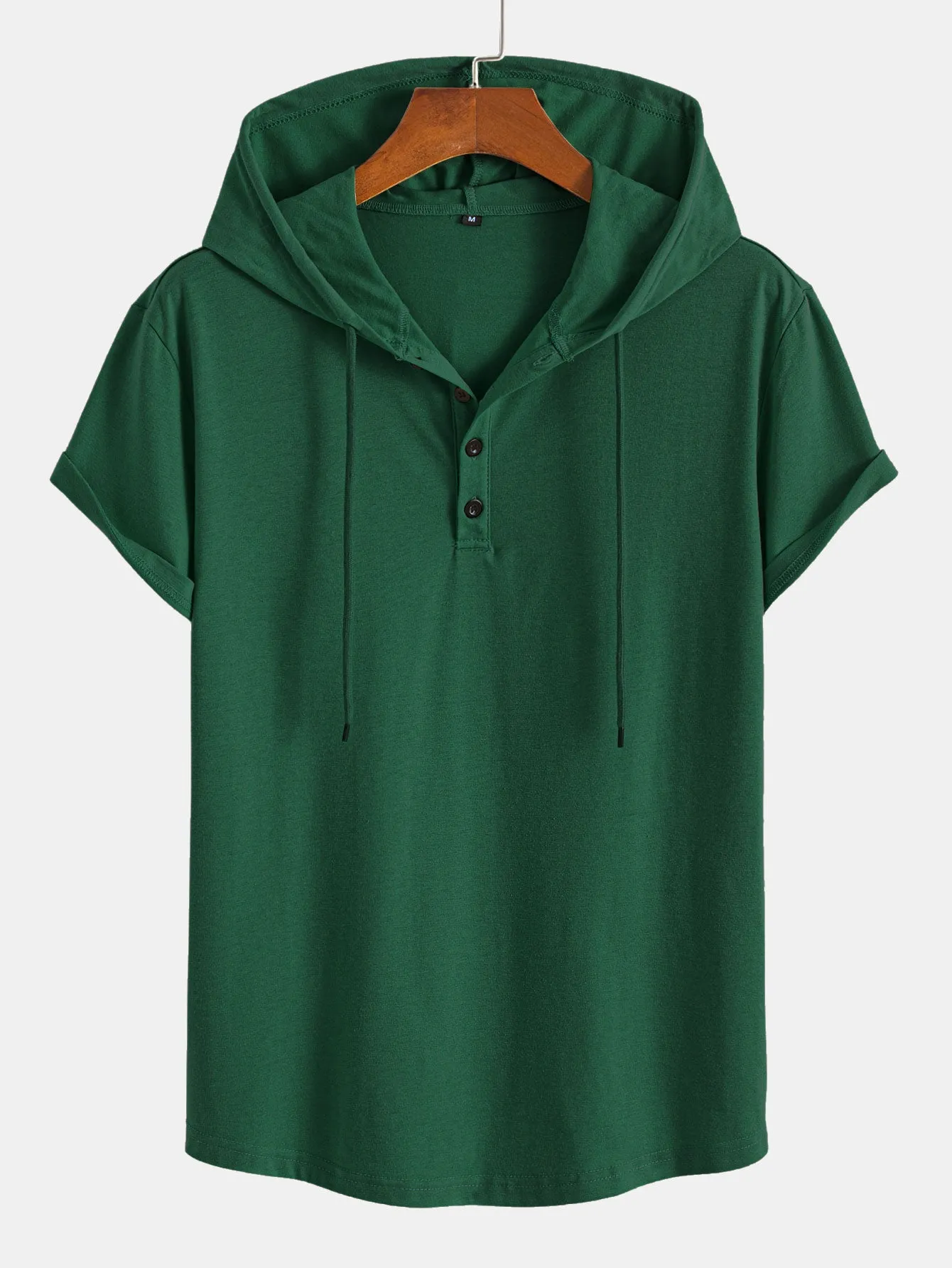 Short Sleeve Henley Hooded T-Shirt