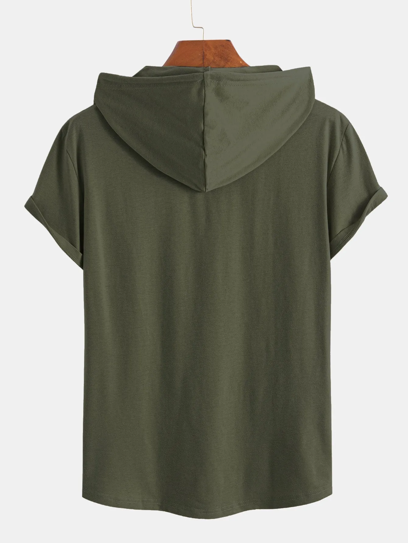 Short Sleeve Henley Hooded T-Shirt