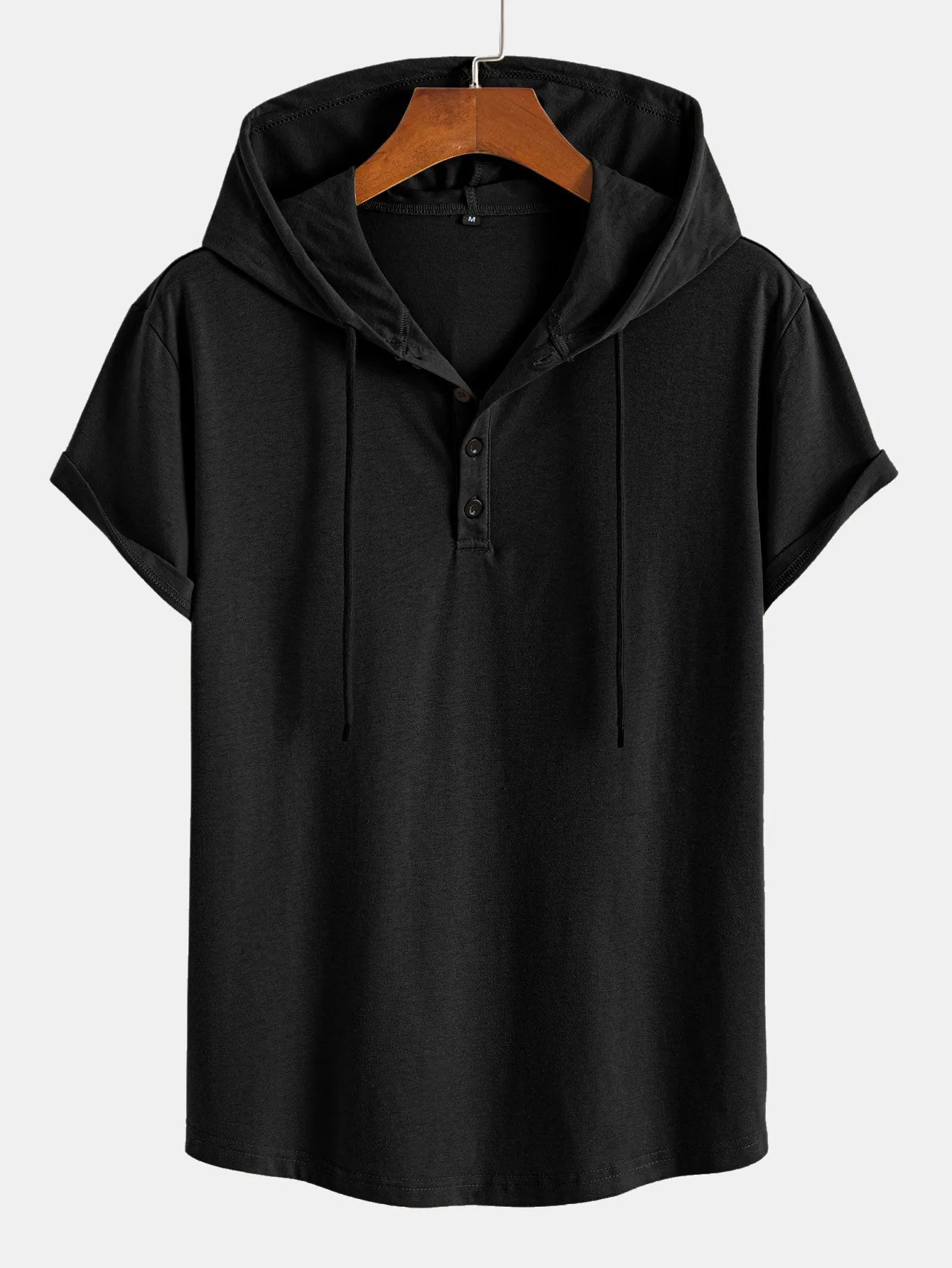 Short Sleeve Henley Hooded T-Shirt