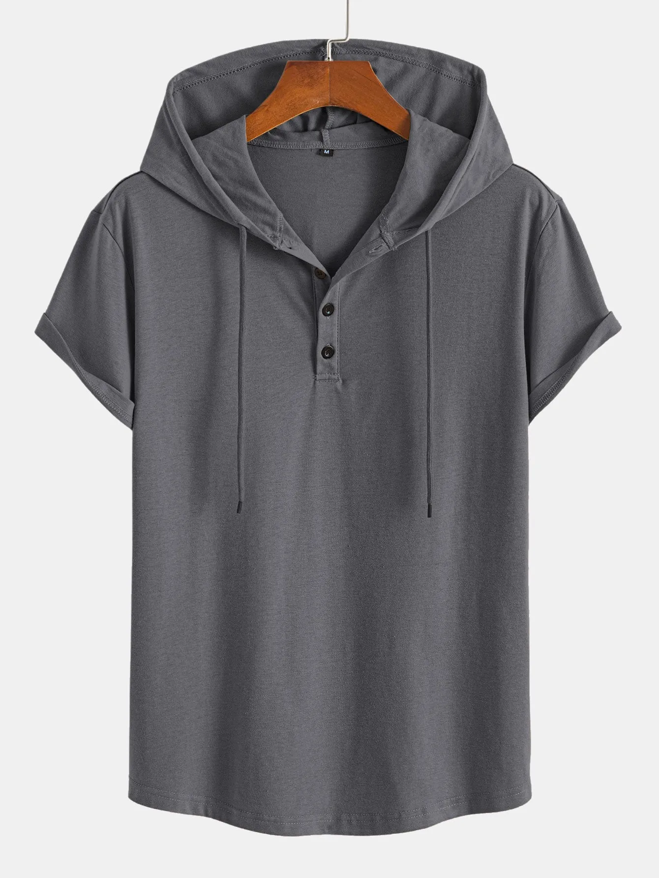 Short Sleeve Henley Hooded T-Shirt