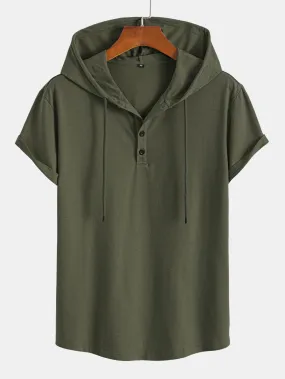 Short Sleeve Henley Hooded T-Shirt