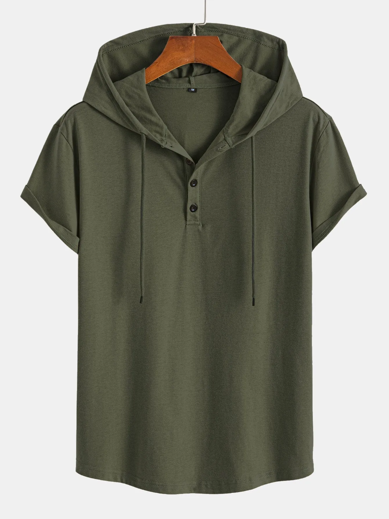 Short Sleeve Henley Hooded T-Shirt