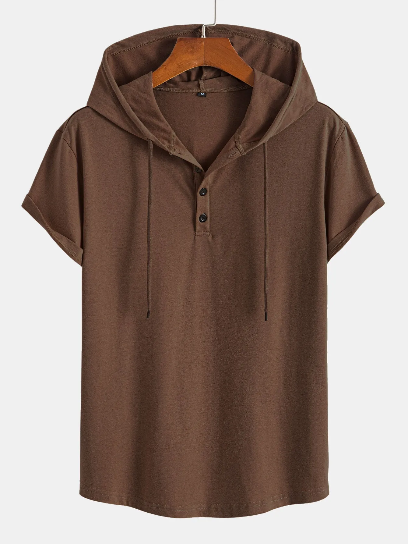 Short Sleeve Henley Hooded T-Shirt