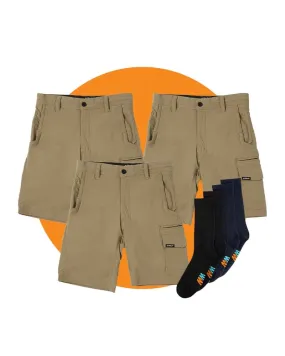 Tradies Jetlite Utility Short Value Pack - Khaki