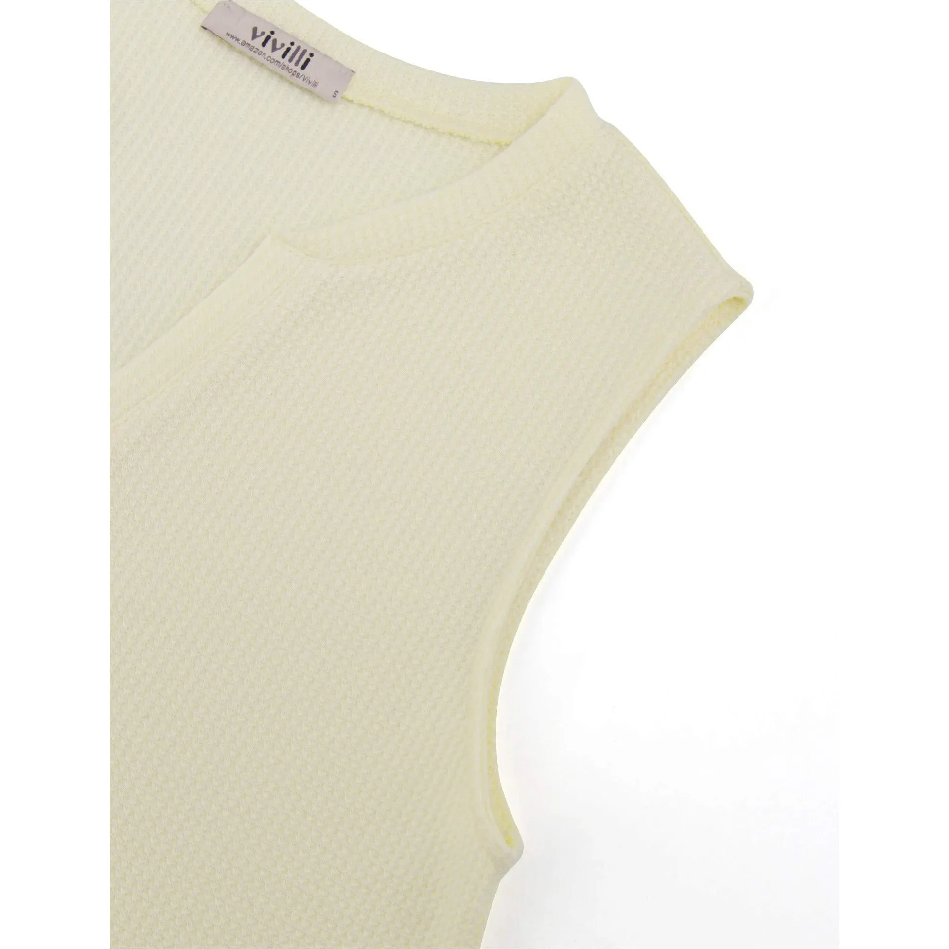 Women's Henley V Neck Summer Sleeveless Casual Waffle Tank Tops Shirts with Drawstring