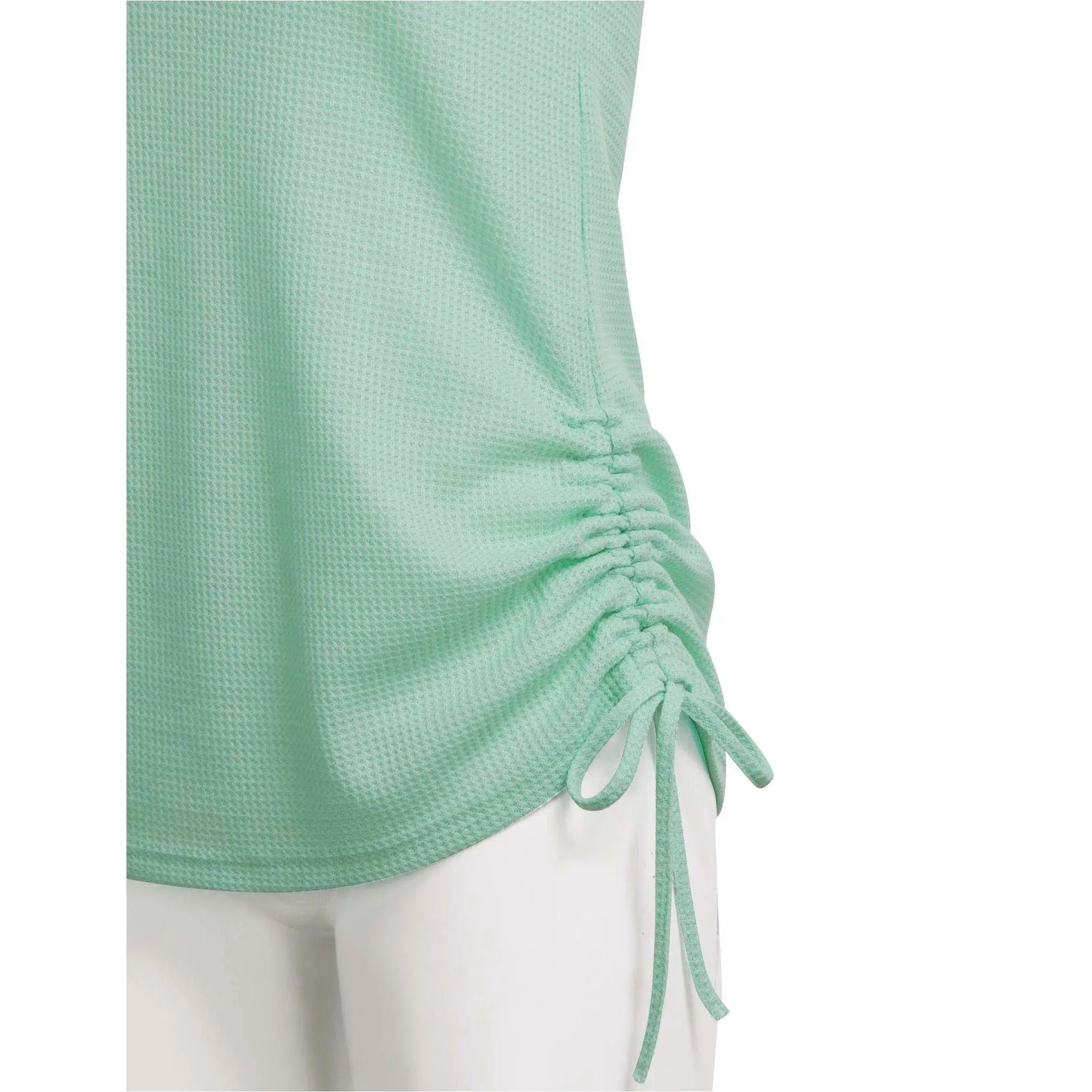 Women's Henley V Neck Summer Sleeveless Casual Waffle Tank Tops Shirts with Drawstring