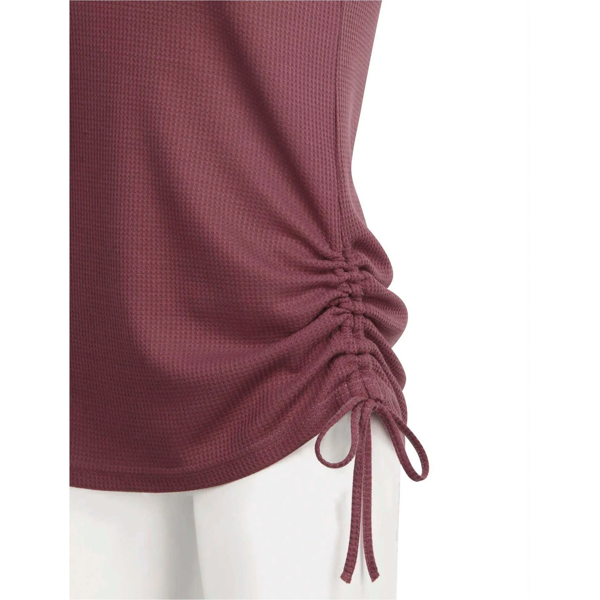 Women's Henley V Neck Summer Sleeveless Casual Waffle Tank Tops Shirts with Drawstring