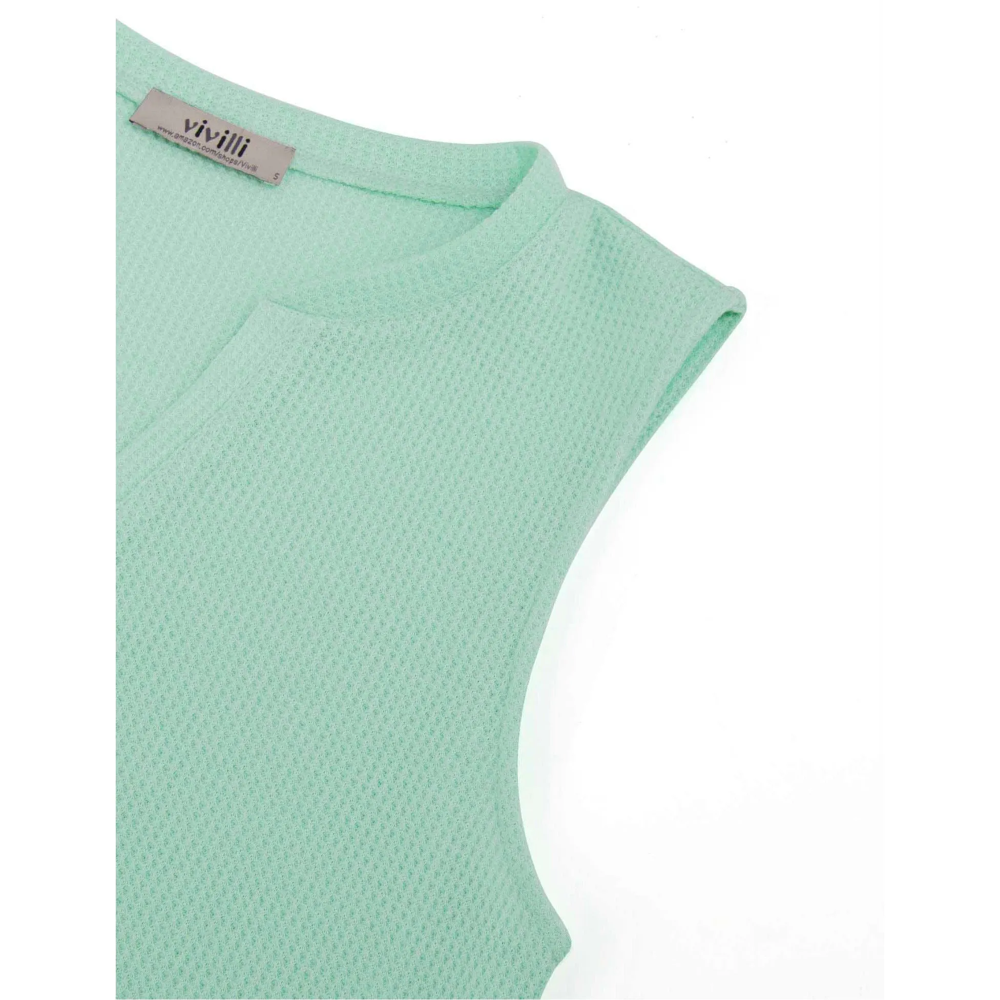 Women's Henley V Neck Summer Sleeveless Casual Waffle Tank Tops Shirts with Drawstring