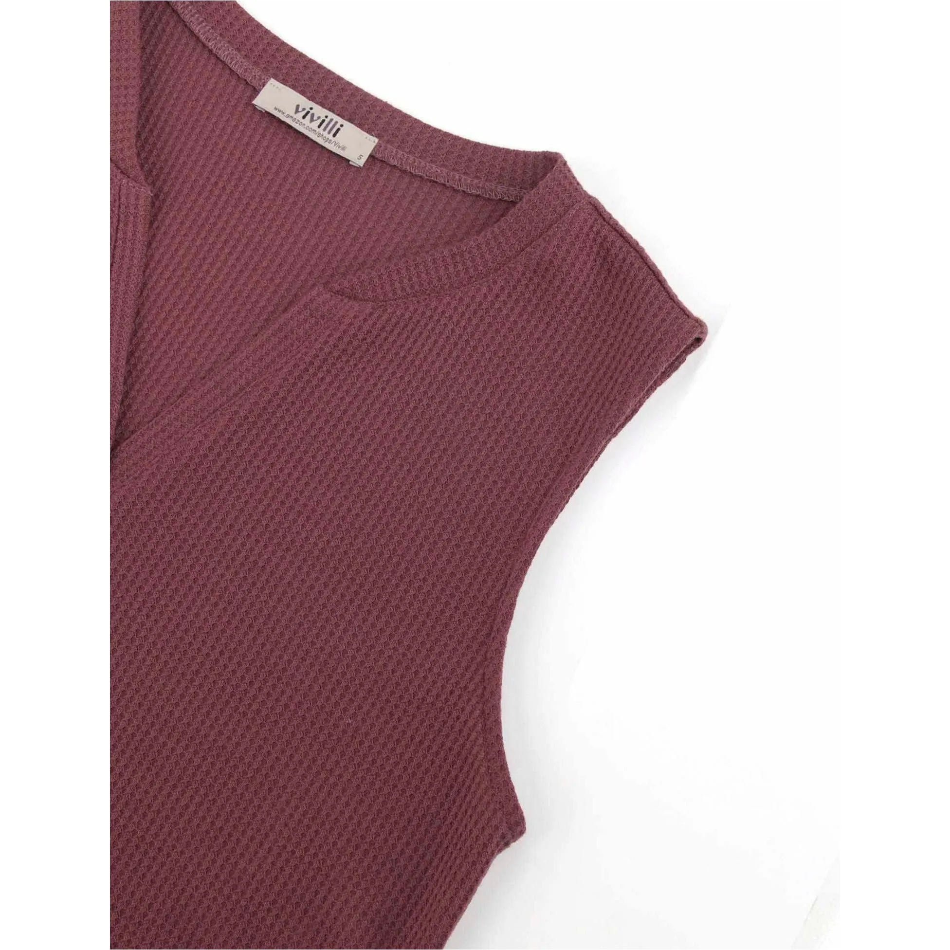 Women's Henley V Neck Summer Sleeveless Casual Waffle Tank Tops Shirts with Drawstring