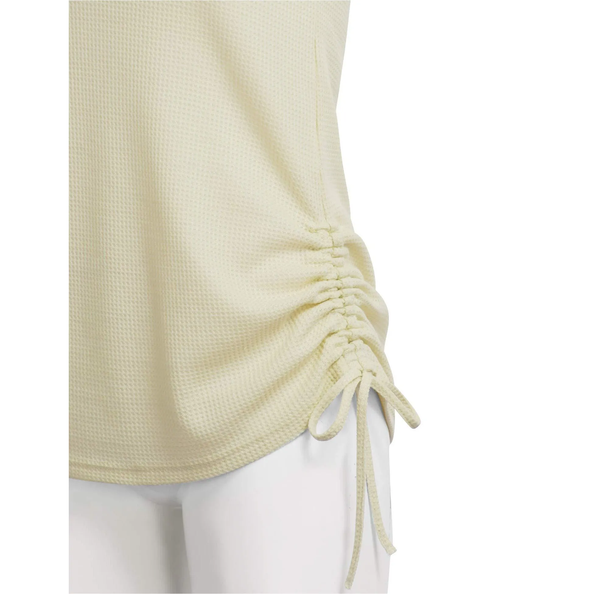 Women's Henley V Neck Summer Sleeveless Casual Waffle Tank Tops Shirts with Drawstring